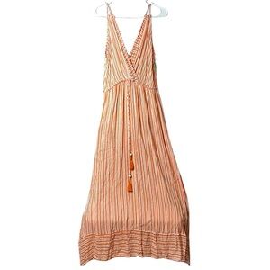 Blue Island surplice bodice double spit pull tie waist Summer dress Sz M Orange